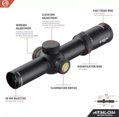 Athlon Helos BTR GEN2 1-10x28 34mm ATMR4 illum SFP IR MOA Riflescope 214103 - Image 3