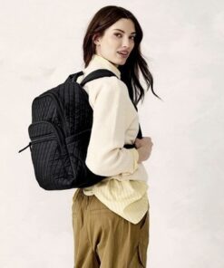 Vera Bradley Women's Bancroft Backpack-Premium Cotton Bookbag Black One Size - Image 9