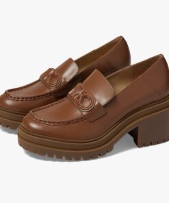 Michael Kors Rocco Heeled Loafer Women’s Shoes Luggage Brown Size 8.5M – Leather